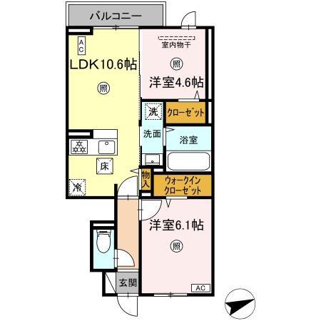 D-ROOM赤間駅前II(2LDK/1階)の間取り写真