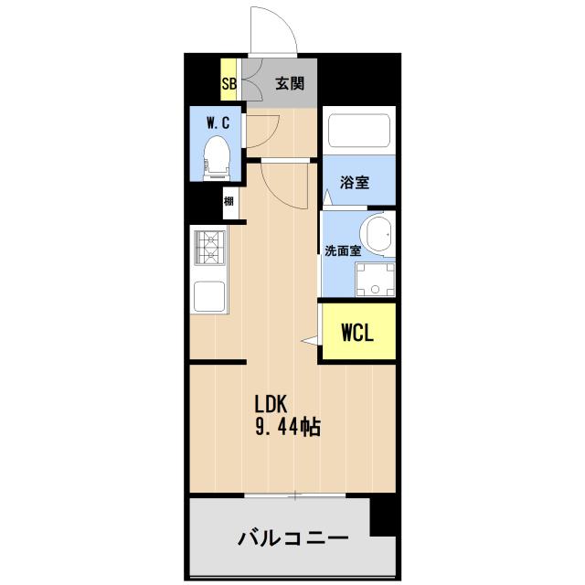LIBTH箱崎宮前(ワンルーム/9階)の間取り写真