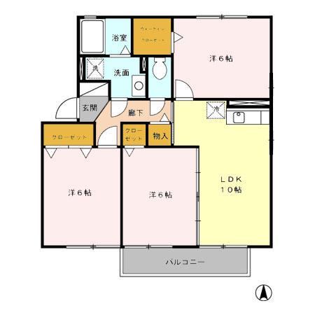 ラフィーネ水巻C棟(3LDK/2階)の間取り写真