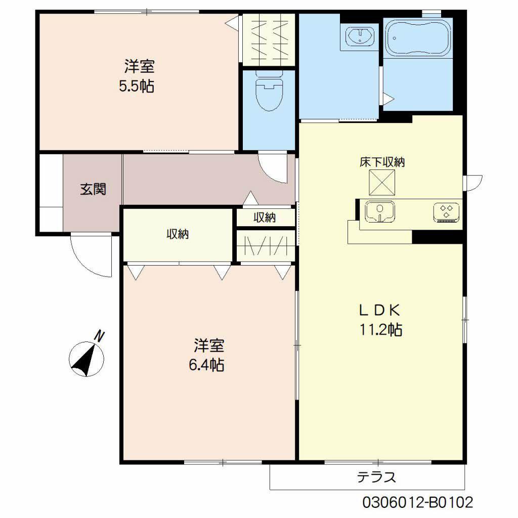 スクーデリア2006 B棟(2LDK/1階)の間取り写真