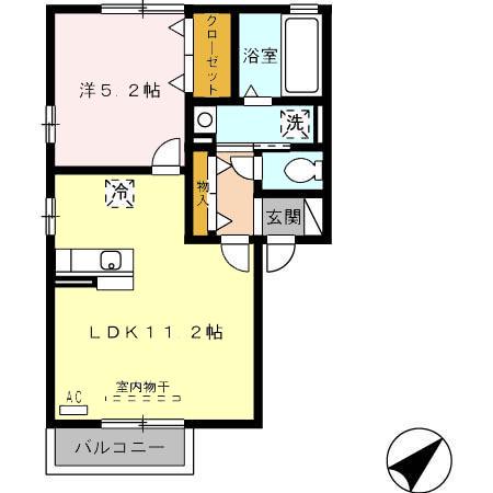ボヌールアンドゥロワB(1LDK/2階)の間取り写真