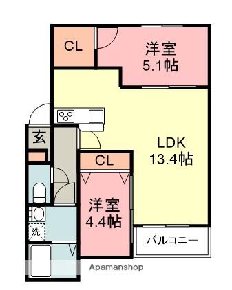 ペーナ・バリオⅠ棟(2LDK/3階)の間取り写真