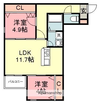 ペーナ・バリオⅡ棟(2LDK/1階)の間取り写真