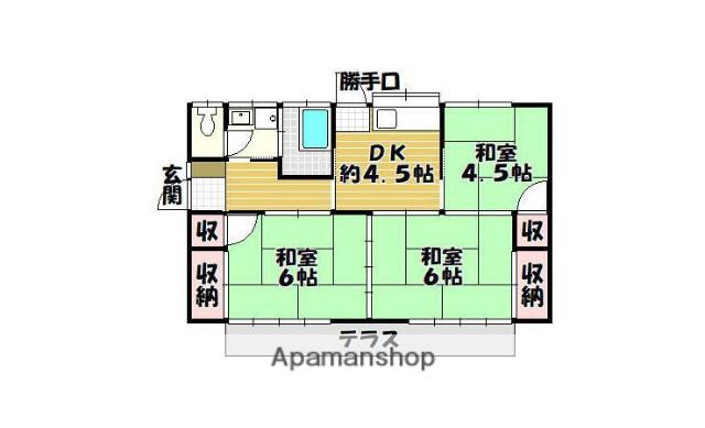 鹿児島本線 新宮中央駅 徒歩7分 1階建 築47年(3DK/1階)の間取り写真