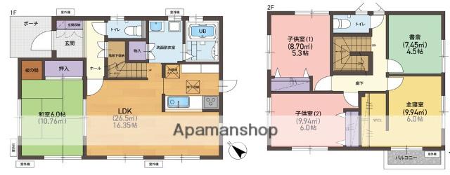 香椎線 新原駅 徒歩3分 2階建 築12年(5LDK)の間取り写真