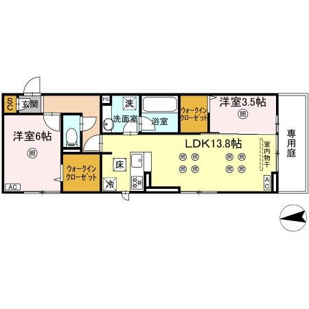 PURE WIND GARDEN A棟(2LDK/1階)の間取り写真