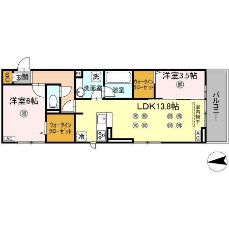 PURE WIND GARDEN A棟(2LDK/2階)の間取り写真