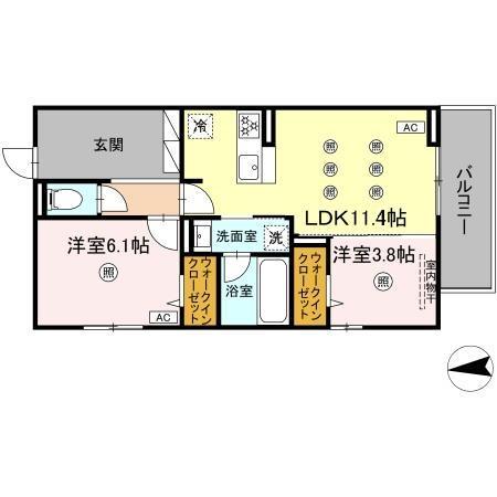 PURE WIND GARDEN B棟(2LDK/2階)の間取り写真