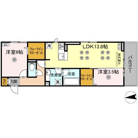 PURE WIND GARDEN B棟(2LDK/3階)の間取り写真