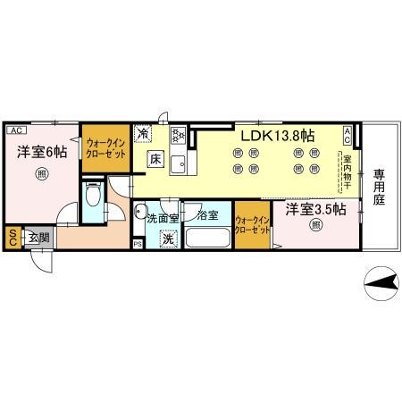 PURE WIND GARDEN B棟(2LDK/1階)の間取り写真