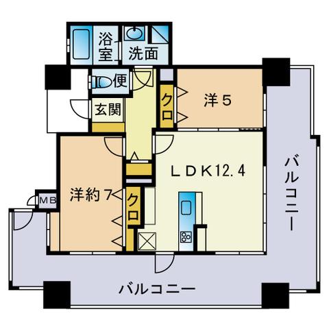 エイルマンション博多駅(2LDK/7階)の間取り写真