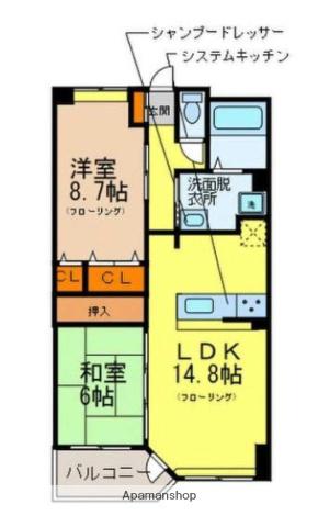 ジニアルコート大橋(2LDK/4階)の間取り写真