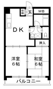 エクセレント野間(2DK/4階)の間取り写真