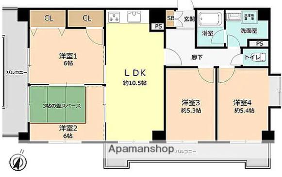 グランピア寺塚(4LDK/4階)の間取り写真