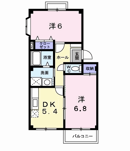 アミール弥永Ⅱ(2DK/2階)の間取り写真