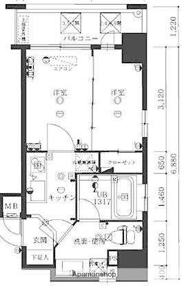 ルネッサンス21薬院サウス(2K/3階)の間取り写真