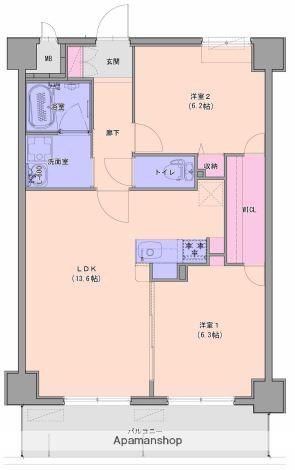 グランブルーオオノ(2LDK/2階)の間取り写真