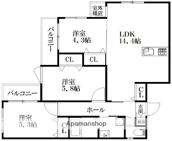 ロイズ大橋駅前(3LDK/3階)の間取り写真