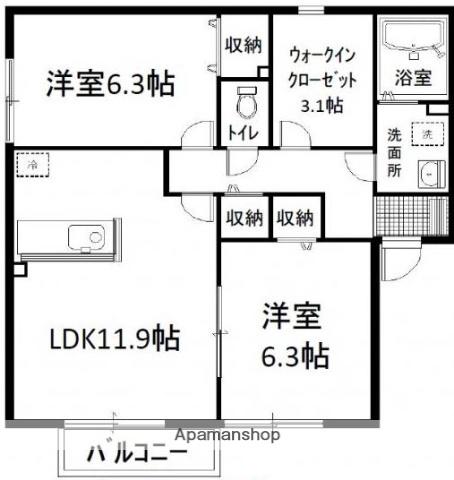 試験場前ハウス(2LDK/2階)の間取り写真