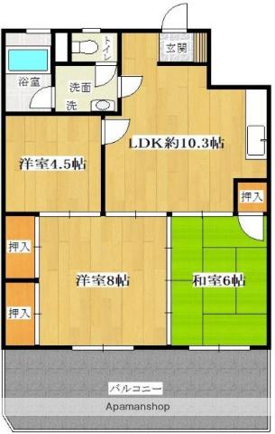 入友マンション(1LDK/2階)の間取り写真