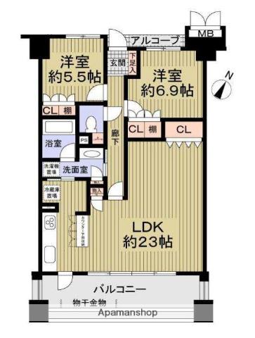サーパス薬院(2LDK/3階)の間取り写真