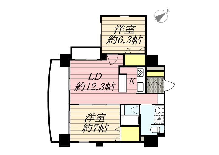 クレアランドマーク(2LDK/12階)の間取り写真