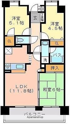 パークエステート博多(3LDK/5階)の間取り写真