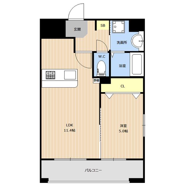 LIBTH博多駅南Ⅱ(1LDK/2階)の間取り写真