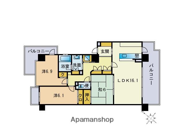 ブライトンヒルズ赤坂けやき通(3LDK/9階)の間取り写真