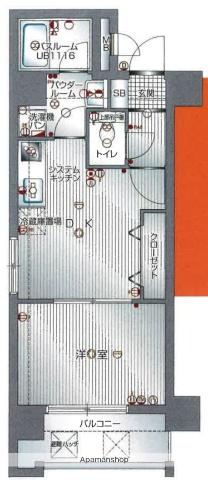 アクアシティ天神ノース(1DK/2階)の間取り写真