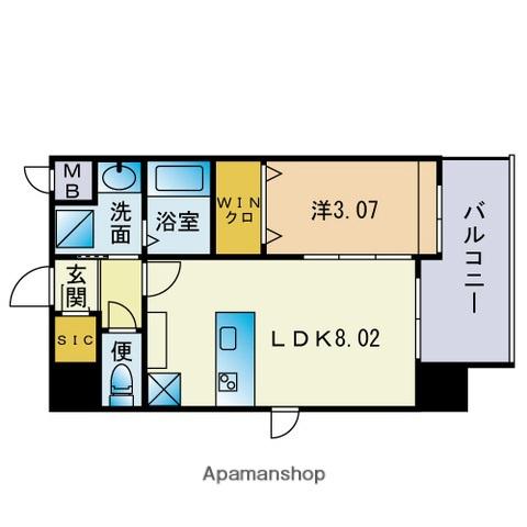 アクシオン高宮東PREGIO(1LDK/10階)の間取り写真