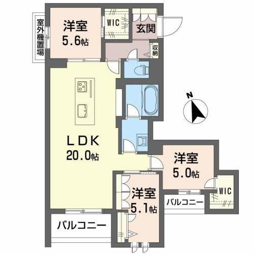 シャルマン大橋(3LDK/3階)の間取り写真