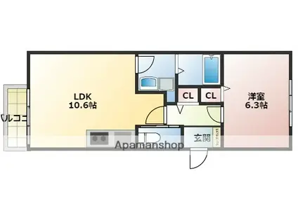 SUNMARK高宮南(1LDK/2階)の間取り写真