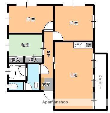 副島ビル(3LDK/3階)の間取り写真