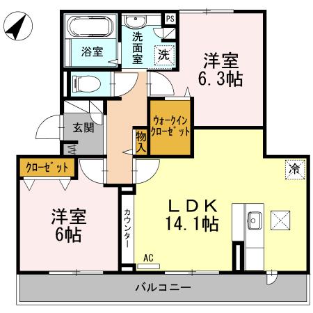 ジョアセジュール博多南2号館(2LDK/1階)の間取り写真