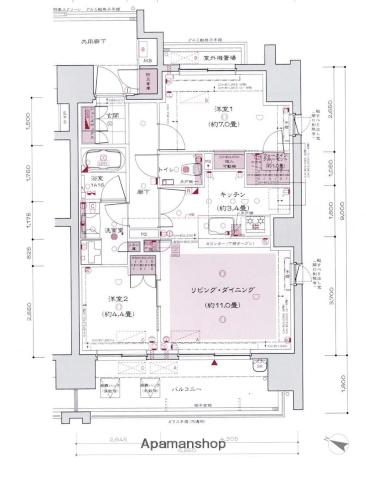 ザ・パークハウス大濠翠景(2LDK/2階)の間取り写真