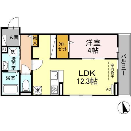 DーROOM和田Ⅱ(1LDK/3階)の間取り写真