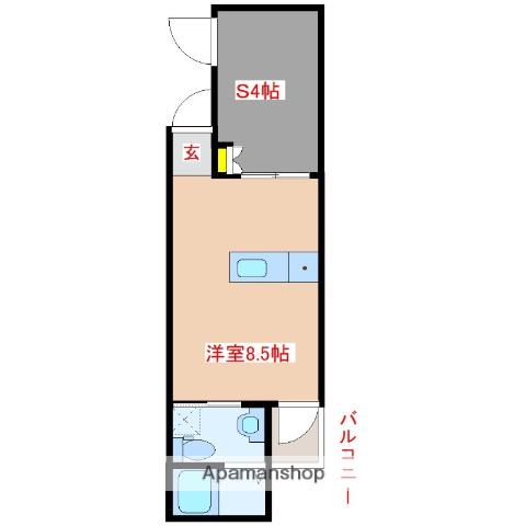 ガレット南福岡(ワンルーム/1階)の間取り写真