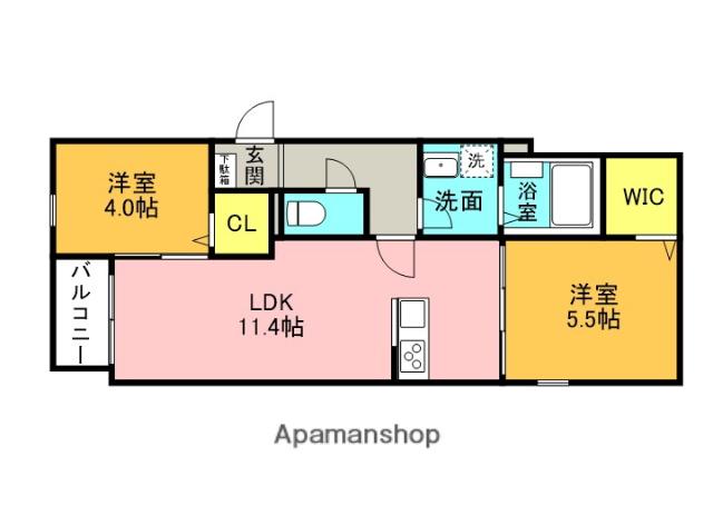 CALME HILLS高宮(2LDK/1階)の間取り写真