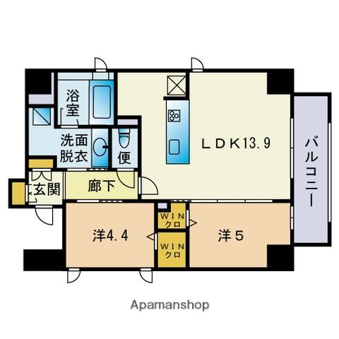 ウェルス神屋町(2LDK/4階)の間取り写真