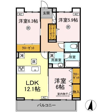 SINFARIA六本松(3LDK/1階)の間取り写真