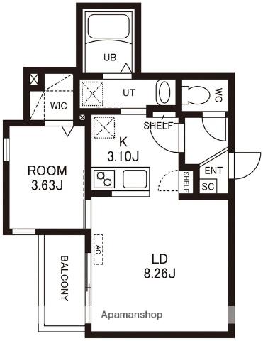 CHERIM竹下ウエスト(1LDK/2階)の間取り写真