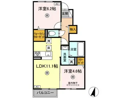 D-ROOM昴(2LDK/1階)の間取り写真