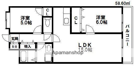 島田第2ビル(2LDK/5階)の間取り写真