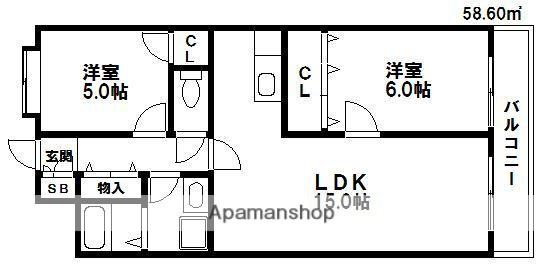 島田第2ビル(2LDK/4階)の間取り写真