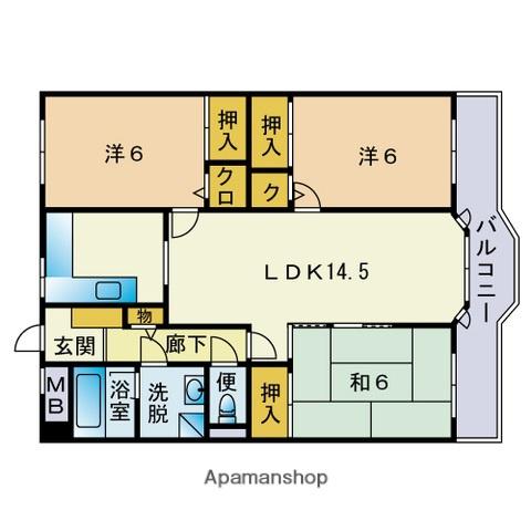 ローヤルマンション野間Ⅱ(3LDK/4階)の間取り写真