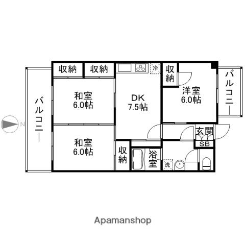 サンフラワー博多南(3DK/4階)の間取り写真