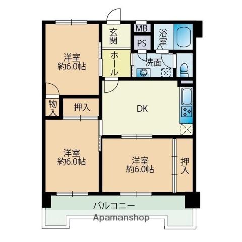 三宝ビル(3DK/4階)の間取り写真