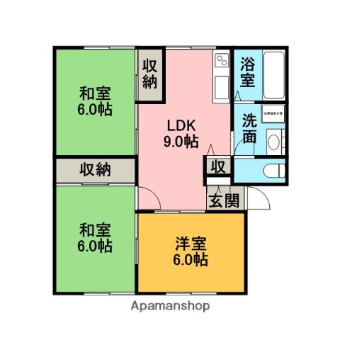 サンヒルズB(3LDK/2階)の間取り写真