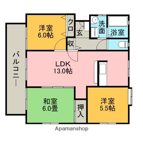 スイート春日(3LDK/1階)の間取り写真